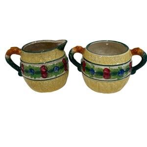 Vintage Made in Japan  Fruit Leaves Creamer and Sugar